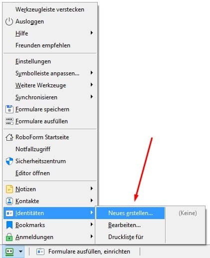 Roboform Identität erstellen