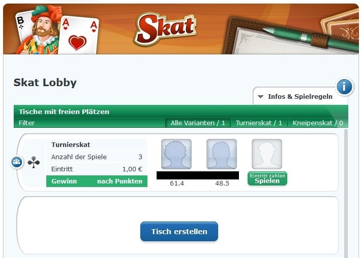 Gameduell Skat Lobby