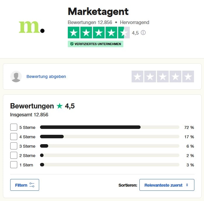 Marketagent.com Trustpilot Bewertung