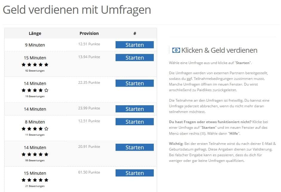 Paidlikes Umfragen