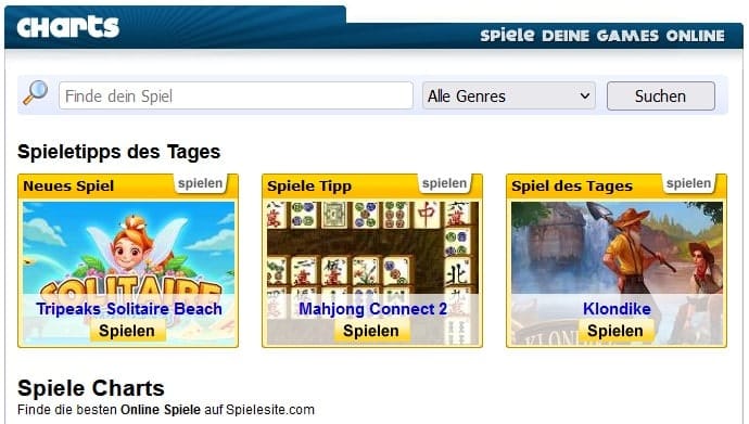 Spielesite Spieletipps des Tages