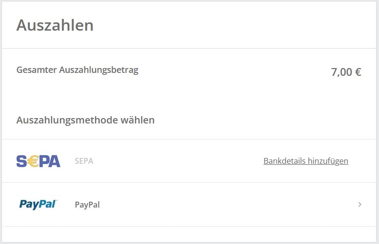 Auszahlungsvarianten von Topcashback